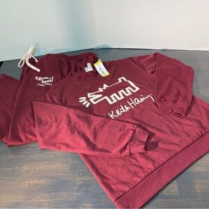 Keith Haring Maroon Track Pants & Joggers
